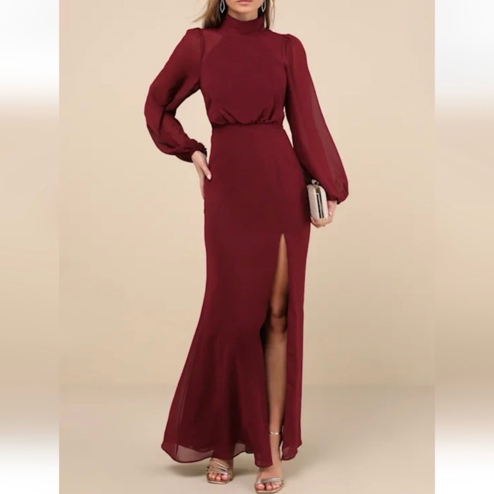 Lulu's Chic Wine Long Sleeve Dress